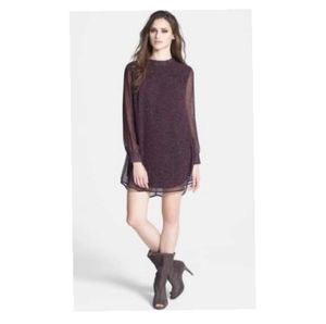 ASTR PURPLE FLORAL PATTERN LONG SLEEVE DRESS
